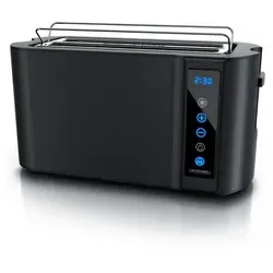 Arendo Toaster Wärmeisoliertes Doppelwandgehäuse, Display mit Restzeitanzeige, 2 lange Schlitze, für 4 Scheiben, 1500 W, Touchpanel, Brötchenaufsatz, 7 Bräunungsgrade, Brotscheibenzentrierung schwarz