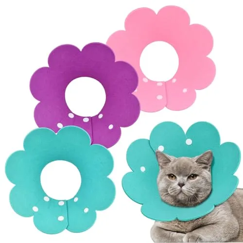 Amexo 3 Stücke Katze Schutzkragen Soft Halskrause Katzen Halsband Anti Biss Halskragen Katze Schützender Kragen für Katzen Welpen M (Rosa, blau, lila, M)