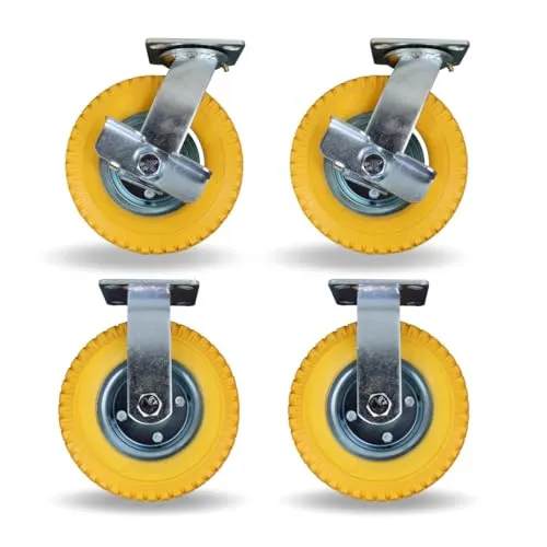 FROSAL Lenkrollen & Bockrollen SET PU 8“ pannensicher Bremse Ø Rad 200 mm Rollen Transportrollen Palettenrollen