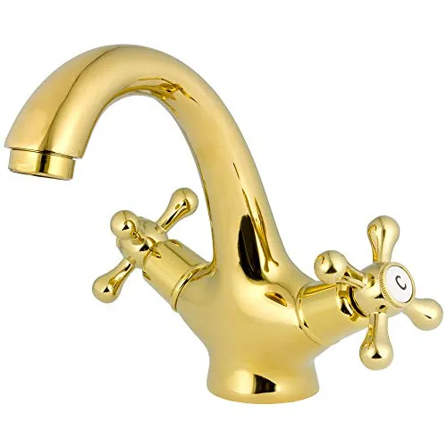 Edle Retro Nostalgie Waschtisch Armatur mit Kreuzgriff GOLD