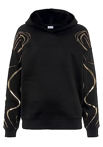 LASCANA ACTIVE Hoodie für Damen, XS, schwarz mit goldenen Akzenten