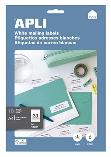 APLI 12924 Permanent-Etiketten, 70,0 x 25,4 mm, 10 Blatt