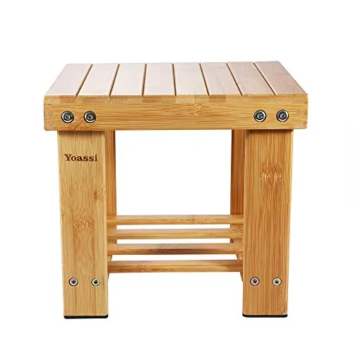 Yoassi Vintage Bambushocker Fusshocker Schemel - L x B x H 27 x 23 x 25cm Robuster Rutschfester Sitzhocker, Beistelltisch, Blumenhocker, Kinderstuhl, Tritthocker S