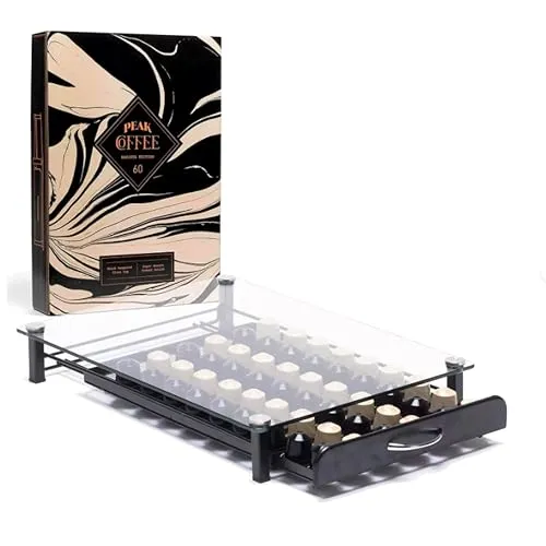 Peak Coffee Kompatibel mit 60 Nespresso Kaffeekapseln Tablett Schubladenbox Aufbewahrung Kapselständer