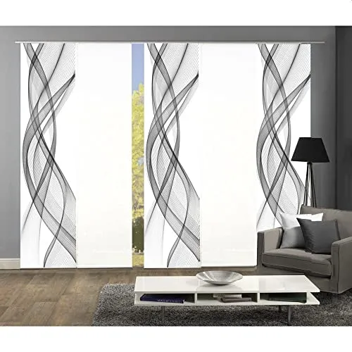 wohnfuehlidee 5er-Set Schiebevorhang (54146), Mariella,grau/Weiss, 245 x 60 cm