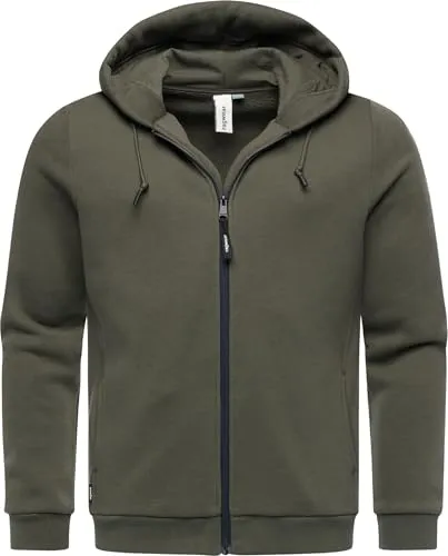 Ragwear Herren Sweatjacke Leichter Herbst Pullover Hoodie mit Verstellbarer Kapuze Wernons Dark Olive Gr. L