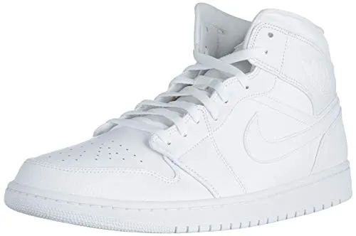Nike Herren Air Jordan 1 Mid Basketballschuh, Weiß Weiß/Weiß, 46 EU