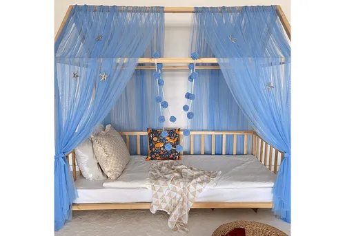 Baby Fancyroom Betthimmel Betthimmel Tüll Hausbett Kinderbett 2 Stück 340cm 380cm Montessori (3-tlg. Set mit 2x Betthimmel und einer 20er Pomponkette, Baldachin, Kinder Betthimmel Baldachin, Himmel Deko Set), Betthimmel für Hausbett Montessori