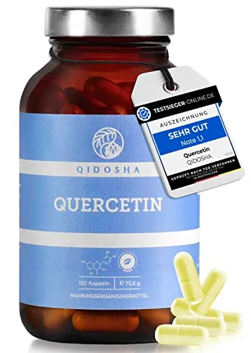 QIDOSHA® Quercetin Kapseln hochdosiert - TESTSIEGER 02/23, 500mg reines Quercetin - Flavonoid Quercetin, hochdosierte Kapseln mit 500mg reinem Quercetin, getestet auf Wirkstoffgehalt und Schadstoffe, hergestellt in Deutschland und umweltfreundlich verpackt.