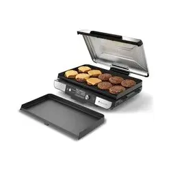 Ninja Sizzle Pro XL Indoor-Grill & Plancha - Grill für bis zu 10 Burger mit authentischem Holzgeruch, präziser Temperaturregelung von 120 bis 260 °C und 3 Kochvarianten – ideal für Familienmahlzeiten.