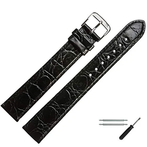 MARBURGER Uhrenarmband 28mm Leder Schwarz Silber XL Kroko Prägung - Hochwertiges Uhrenarmband aus Rindsleder, inklusive Montage-Set und Anleitung. Ideal für Damen mit einer Anstoßbreite von 28mm. Qualität seit 1945 - für stilvolle Zeitmesser.
