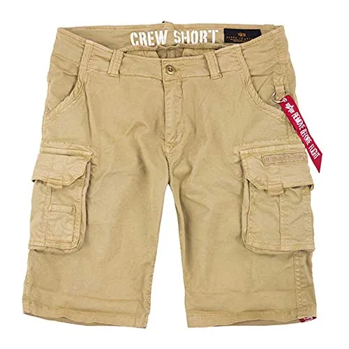 Alpha Industries Herren Shorts Crew Short, Gr. 32 - Herren-Shorts in sand, aus 98% Baumwolle und 2% Elastan, ideal für vielseitige Aktivitäten und mit praktischen Seitentaschen.