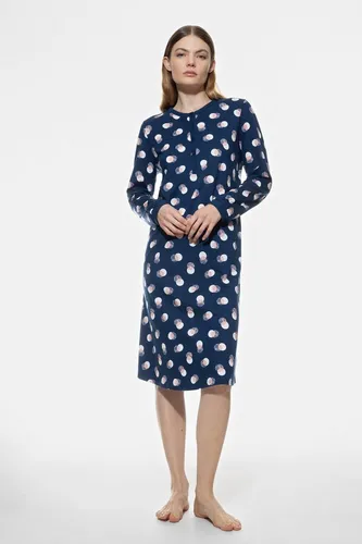 Mey Nachthemd SCRIBBLED DOTS in Blau (Größe 38) - Bequeme Nachtwäsche aus 100% Baumwolle mit atmungsaktivem Single Jersey, knielang und ideal für erholsame Nächte.