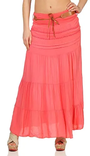 Malito Damen Maxi Rock – Eleganter Baumwollrock mit Strickmuster und Kunstleder Gürtel - Damen Röcke, luftiger Sommerrock aus 95% Baumwolle, bequem in Größe 34-40, perfekt für jeden Anlass mit stylischem Gürtel und angenehmem Tragekomfort.
