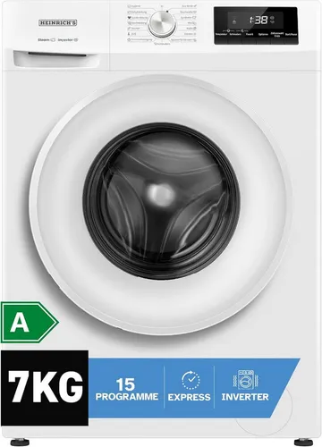 Heinrich's Waschmaschine 7kg – 15 Programme, 1400 U/min, Aqua-Stop - Waschmaschinen mit 15 Programmen und langlebigem Inverter Motor für effizientes Waschen. Ideal für Familien dank Kindersicherung und Timer-Funktion.