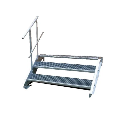 Stahltreppe 3 Stufen-Breite 100cm Variable-Höhe 40-60cm mit einseit. Geländer