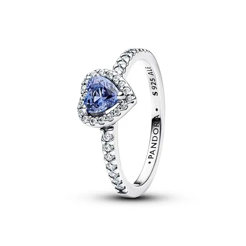 PANDORA Timeless Funkelndes Erhabenes Herz Ring - Ringe für Damen, mit einem blauen, herzförmigen künstlichen Kristall und Pavé-Strahlenkranz für Hingabe und Eleganz.