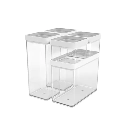ROTHO Vorratsdose FERA, 5tlg Set - Vorratsdosen aus kratzfestem Kunststoff mit Silikondichtungsring für aromadichte Lagerung. Ideal für eine übersichtliche Vorratshaltung und Schweizer Markenqualität.