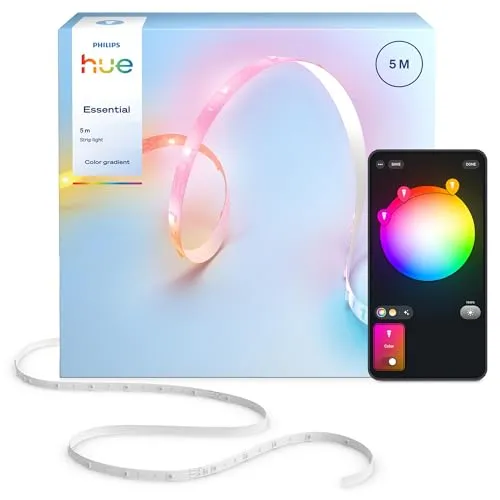 Philips Hue Essential 5 Meter LED Lightstrip RGBIC - Verwandeln Sie Ihr Zuhause mit diesem flexiblen LED Lightstrip in ein farbenfrohes Ambiente. Einfache Installation und praktische Steuerung über App oder Sprachassistenten ermöglichen individuelles Licht für jeden Anlass.