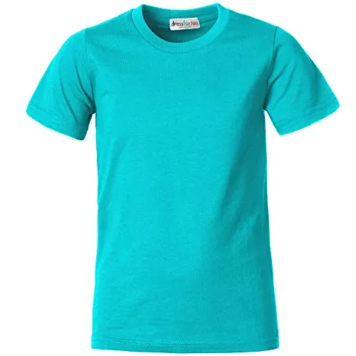 dressforfun 901032 Kinder T-Shirt, Basic Shirt mit Rundhalsausschnitt, Baumwolle - Diverse Farben und Größen - (Türkis | 128 | Nr. 304372)