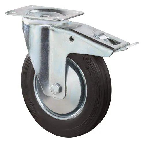 BS Rollen Lenkrolle fest 80 mm mit Rollenlager Stahlblech verzinkt mit Gummirad - L420.B55.081