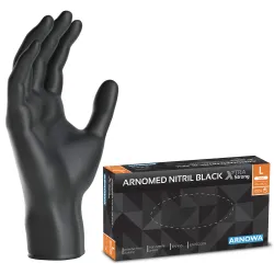 Arnowa GmbH ARNOMED Nitril Black XTRA STRONG Einmalhandschuhe, schwarz, Puderfreie Nitrilhandschuhe mit texturierten Fingerspitzen, 1 Karton = 10 Packungen à 100 Stück, Größe L 392-L