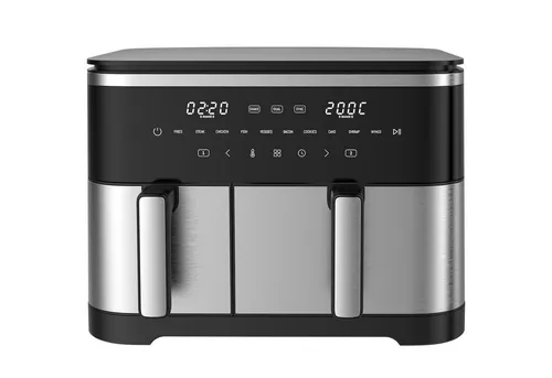 AIMAX Heißluftfritteuse Doppelkammer 11 Liter, XXL Airfryer mit 10 Programme, Touch-Screen, 2600 W, Sync Finish & Dual Cook, Shake-Erinnerung, Spülmaschinenfest