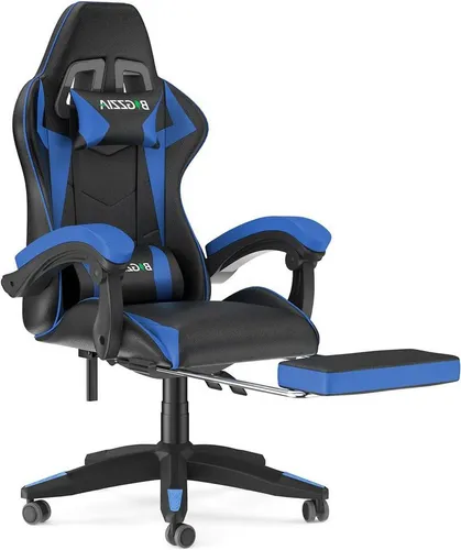 Bigzzia Gaming Stuhl mit Fußstütze - Ergonomischer Gaming Chair für komfortable Sessions - Ergonomischer Gamingstuhl mit ausziehbarer Fußstütze und verstellbarer Höhe für optimalen Sitzkomfort. Ideal für lange Gaming-Sessions oder Homeoffice. Pflegeleichtes Kunstleder und abnehmbare Kissen sorgen für einfache Reinigung.