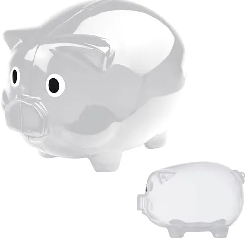 Grosses Transparentes Sparschwein aus Plastik Geschenkidee Sparen Spardose Moneybank Einzeln oder im Doppelset 12,5 x 10 x 10 cm Blau Rot Grün oder Transparent (2, Transparent)