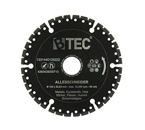 BTEC Profi Diamant-Trennscheibe Universal ALLESSCHNEIDER Trennscheibe 230mm x 22,23mm für Stahl, Eisen, Holz, GFK, Gummi, Glas, Bitumen etc