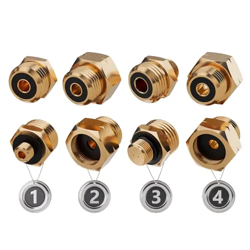 PELMOS Gasanschluss Adapter Set - Heizstrahlerersatzteile mit 4 teiligen Adaptern für EU-Gasflaschen, rostfrei und langlebig für sorgenfreies Reisen mit deutschen Gasgeräten.