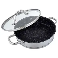Michelino Servierpfanne Ø 28cm - Edelstahl mit Glasdeckel für alle Herdarten - Pfanne Ø 28cm Serie Ilias, energiesparender Kapselboden mit Aluminiumkern und langlebiger Antihaftbeschichtung für müheloses Kochen und Braten.