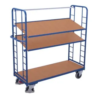 VARIOfit Etagenwagen sw-540.201 - 3 Etagen mit verstellbaren Böden - Robuster Etagenwagen für Lager und Werkstatt, Tragkraft 250 kg, mit verstellbaren Böden und EasySTOP Zentralbremse für maximale Sicherheit.