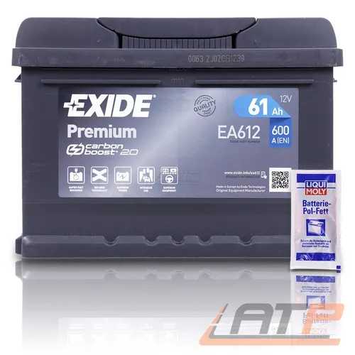 EXIDE AUTOBATTERIE 12V 61Ah STARTERBATTERIE 600A INKL LIQUI MOLY BATTERIEPOLFETT