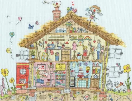 Bothy Threads Kreuzstich Stickpackung - Bastelhaus Zählmuster - Zählbare Kreuzstich-Sets mit kompletter Packung: hochwertige Materialien, inklusive Stoff, Nadel und Garn. Ideal für kreative Bastelstunden!