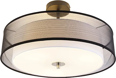 QAZQA Drum Duo - Moderne 3-flammige Deckenlampe in Schwarz-Weiß - Die Drum Duo Deckenleuchte mit ihrem stilvollen Duo-Schirm aus Stoff und Glas sorgt für ein angenehmes Licht und eine gemütliche Atmosphäre in jedem Raum. Ideal für Flur, Wohnzimmer oder Schlafzimmer.
