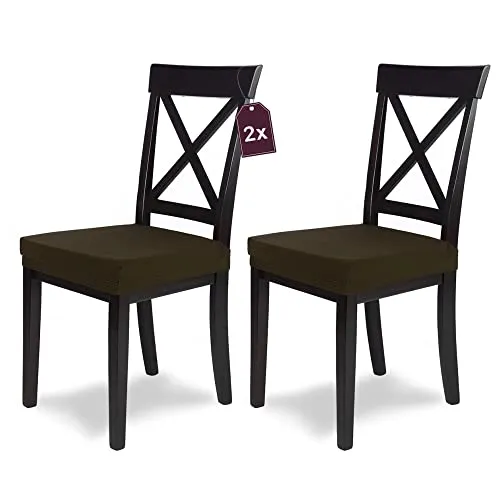 SCHEFFLER-Home Stuhlbezug Mia Braun / 2er Set Chair Cover Stuhl Überzug als Stuhlschoner/Stuhlhussen Braun als Sitzbezug Stuhl/Elegante Sitzbezüge für Stühle/geeignet als Bürostuhl Bezug