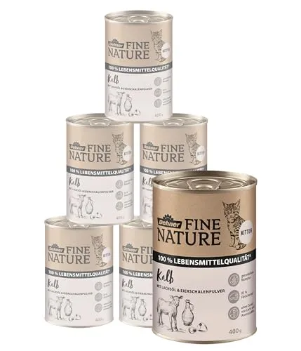 Dehner Fine Nature Katzenfutter Kitten – Getreidefreies Nassfutter für junge Katzen - Dosenfutter für Katzen, 100% Lebensmittelqualität mit Lachsöl und Taurin, ideal für gesunde Entwicklung ohne künstliche Zusätze.
