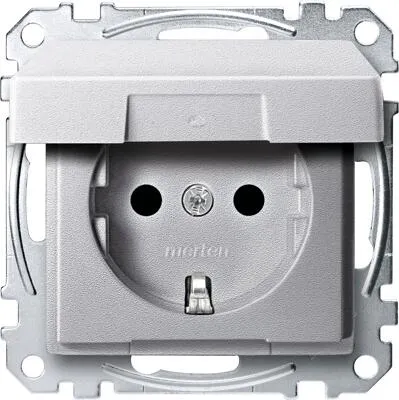Merten MEG2310-0460 SCHUKO Steckdose mit Klappdeckel, System M, erhöhter Berührungsschutz, Steckklemmen, aluminium matt