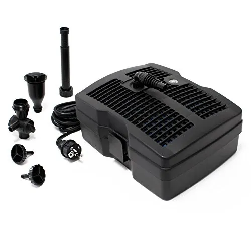 SunSun CUF-5000 3in1 Filterpumpe mit UVC-Klärer - Filterpumpen für Gartenteiche mit 2000 l/h Durchflussrate, 9W UVC-Klärer für klares Wasser und 3 Filterstufen für optimale Reinigung.