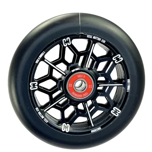 Core Hex Hollow Stunt-Scooter Rolle 110mm Schwarz - Cityroller mit stabiler und leichter Hex-Hollowcore Rolle aus Aluminium 6061, ideal für Skatepark und Street-Fahren, nur 226g schwer und mit ABEC-9 Kugellager für optimale Präzision.