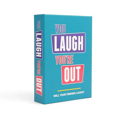 You Laugh You're Out Kartenspiel - Englisch - Lustiges Partyspiel für alle, die nicht ernst bleiben können! Halte dein Pokerface, während du andere zum Lachen bringst. Perfekt für unvergessliche Abende mit Freunden und Familie.
