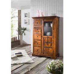 Massivmoebel24 Standvitrine OXFORD - Akazie 95x45x147 cm - Standvitrine aus Akazie, honig lackiert, bietet eleganten Stauraum und setzt Ihre Dekoration perfekt in Szene.