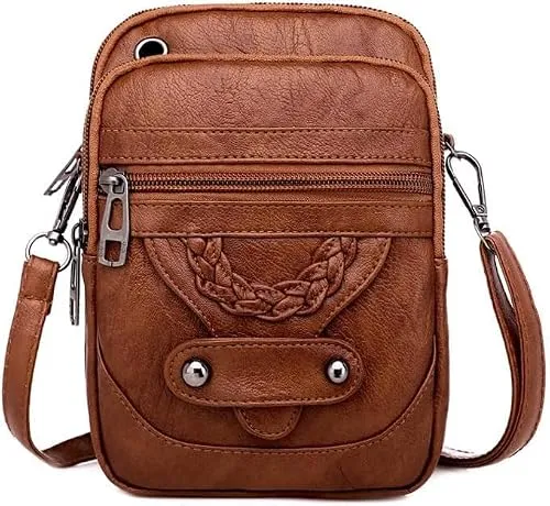 RPAEOY Kompakte Umhängetasche Handytasche Schultertasche Kunstleder Braun Crossbody Tasche Damen Mini Brieftasche Geldbörse Reisebeutel