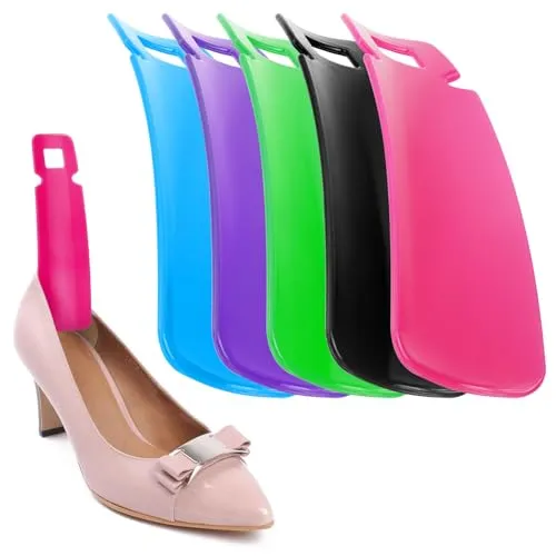 com-four® 5X Mini-Schuhlöffel (14 cm) – Leicht & kompakt für unterwegs – Robuste Schuhanziehhilfe aus Kunststoff in 5 Farben – Perfekt für Damen, Herren & Kinder (5 Farben - 14 cm)