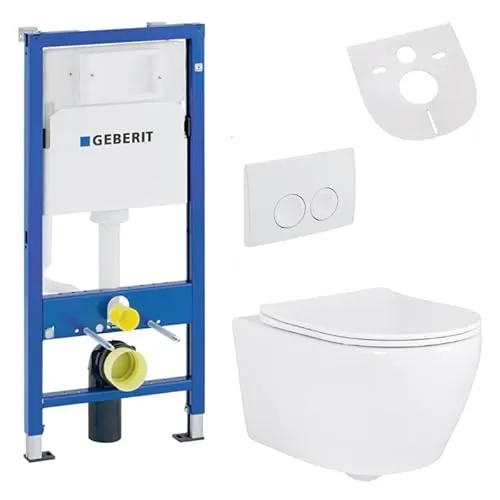 Belvit Spülrandloses Hänge WC Set mit Softclose - Sanitäranlagen & Zubehör, inklusive Geberit UP100 Vorwandelement für einfache Montage und elegantes Design, ideal für moderne Badezimmer.