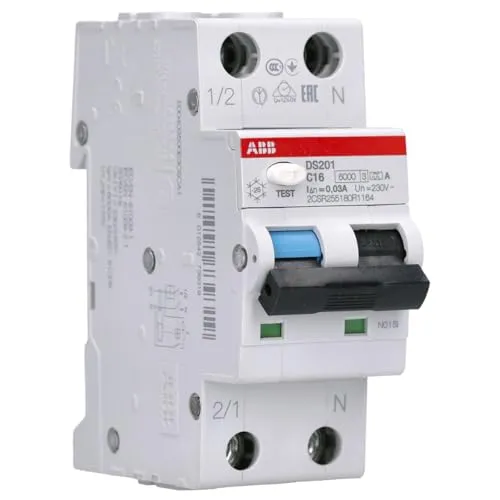 1St. ABB DS201 C16 A30 - FI LS-Schalter 6kA, 1P+N, Typ A, C 16, 30mA, optimaler Schutz vor Überlast und Bränden
