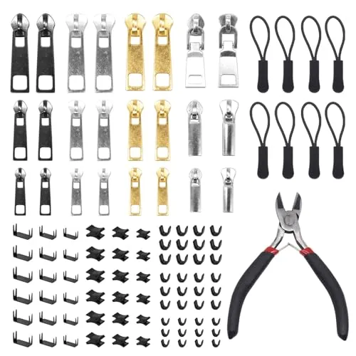 Tbintul 105 Stück Reißverschluss Reparatur Set, Reisverschluss-Zipper Ersatz Für Metall-, Nylon- und Kunststoffreißverschlüsse, (3 Größen: #3/5/8)