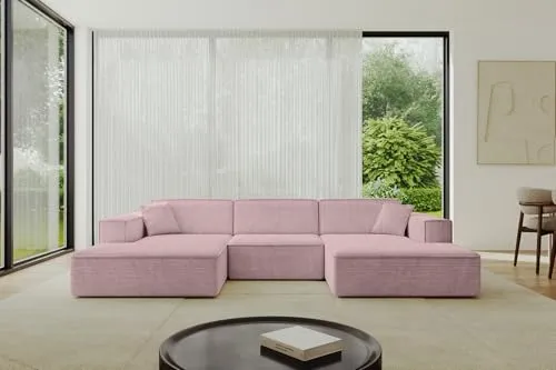 ALTDECOR Ecksofa in U-Form Corner Sofa Bett Eckcouch Couch L-Form Wohnlandschaft Cauchsofa IREA-U1-v4 301x165x77 Rosa