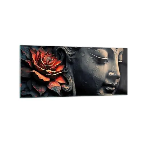 Wandbilder Dekoration Wohnzimmer Buddha Indien Meditation Panorama Bilder auf Glas 120x50cm Glasbild Schlafzimmer Küche Wand Kunstdruck Art Groß Wanddeko Bild im Glas Modern Wall Decor GAB120x50-5790